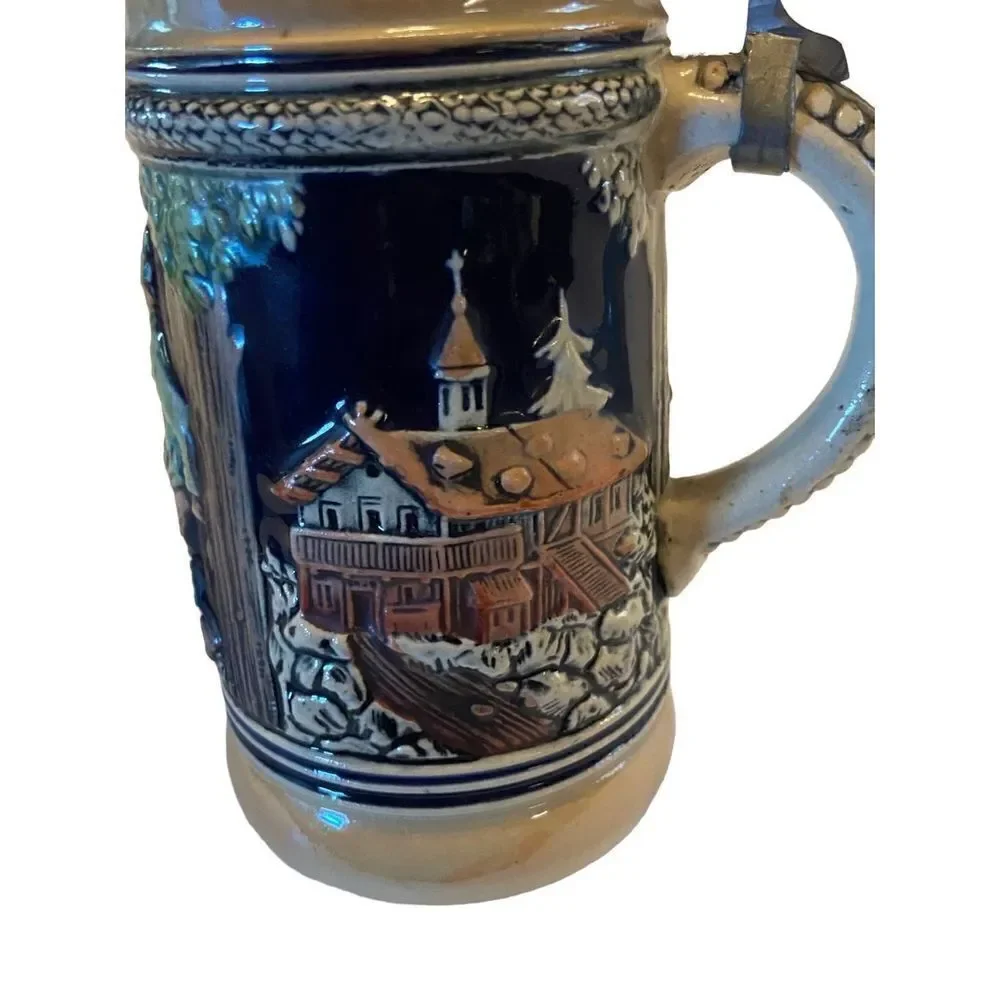 Vintage German Beer Stein 7” - Pewter Lid